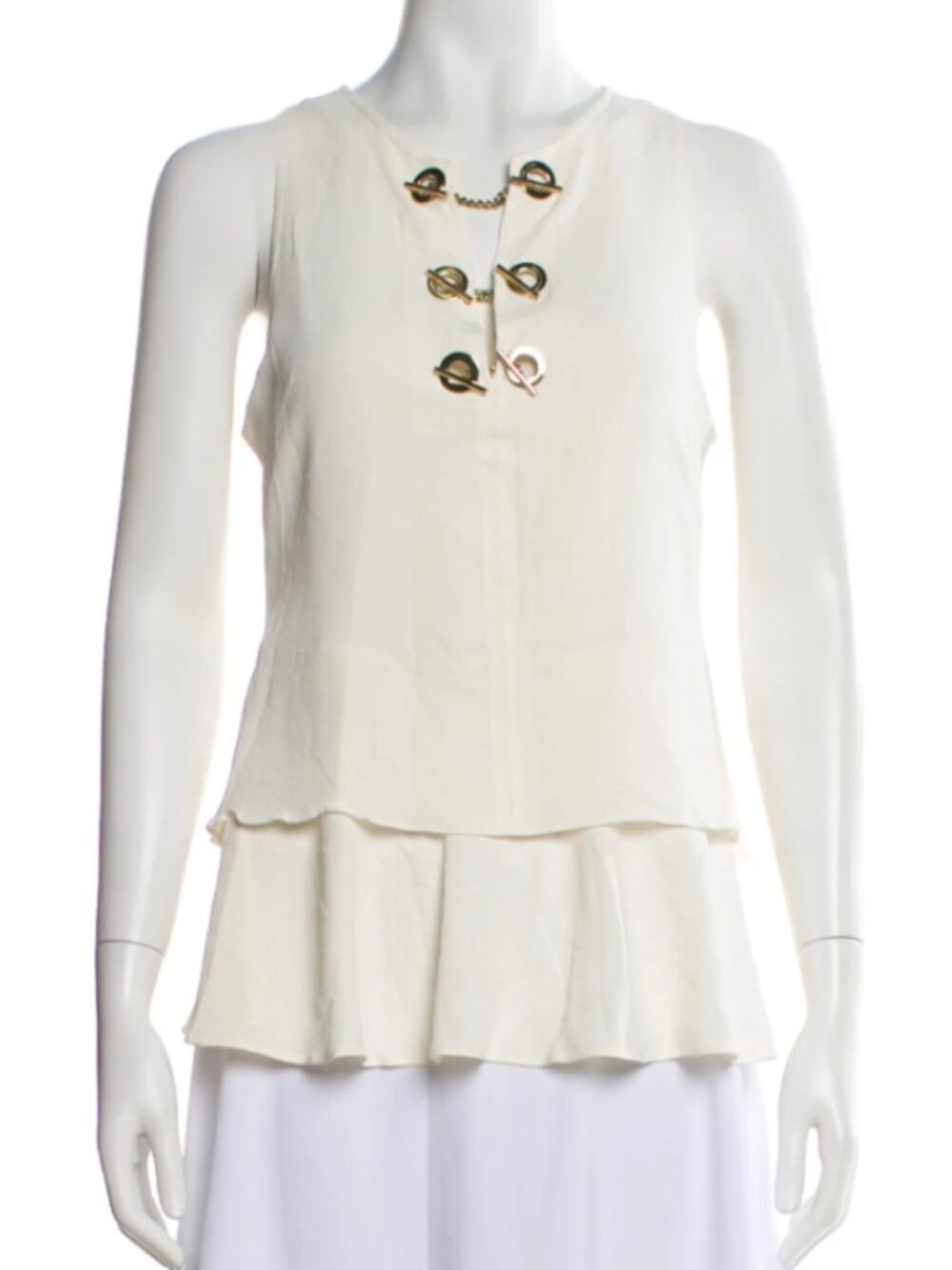 Derek Lam 10 Crosby White Silk-Blend Sleeveless Top with Gold hardware– Size 6